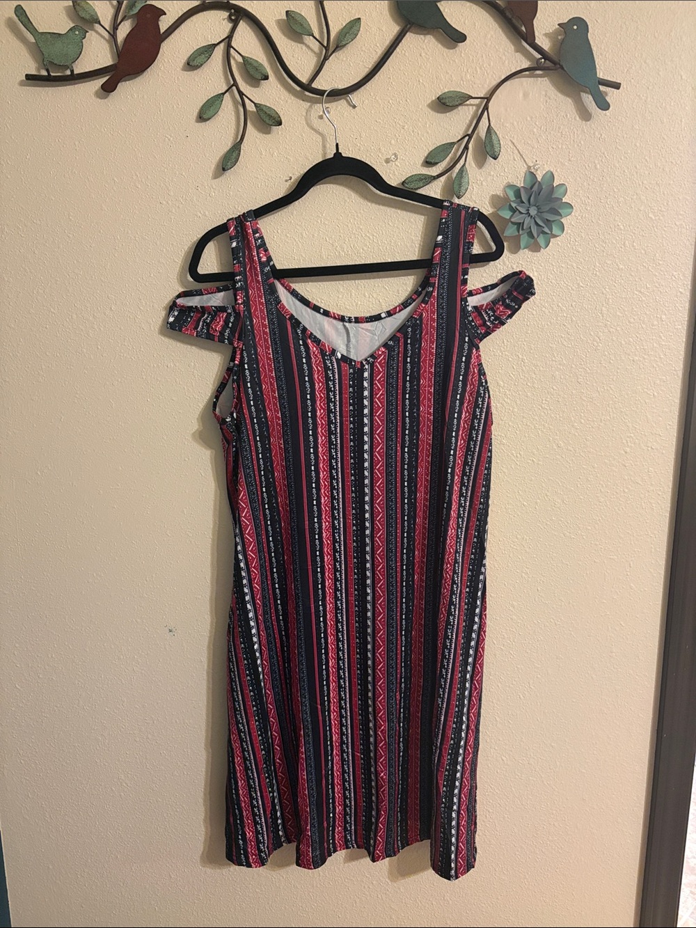 Striped Off-Shoulder Summer Dress - Navy & Coral